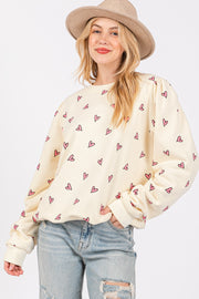 Heart Printed Contrast Long Sleeve Sweatshirt