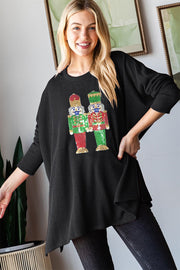 Sequin Nutcracker Long Sleeve Ribbed Top