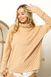 Checkered Round Neck Thumbhole Long Sleeve Top