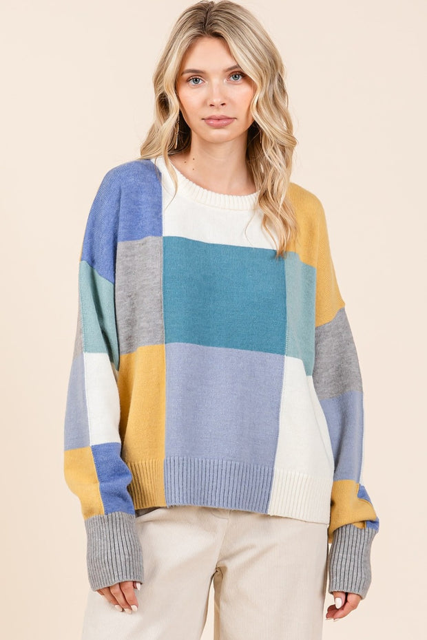 Color Block Round Neck Sweater