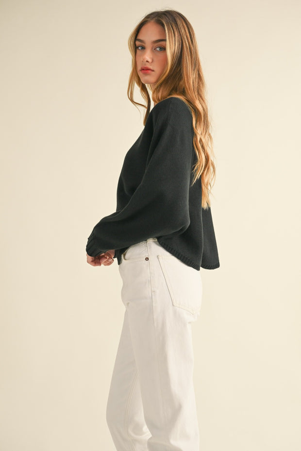 Round Neck Dolman Sleeve Cropped Sweater