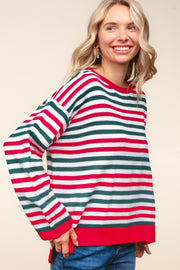 Striped Contrast Side Slit Knit Top