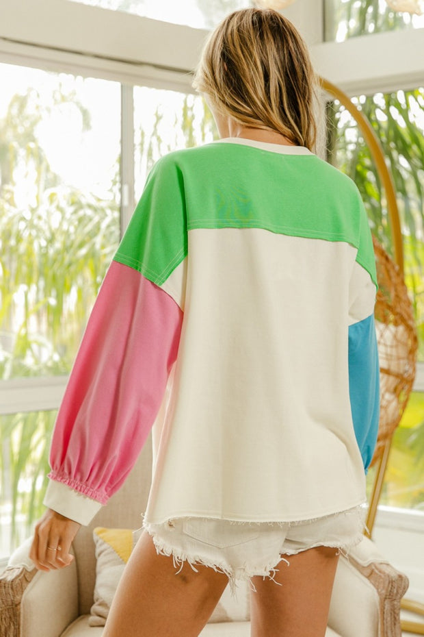 Color Block Patched Long Sleeve Top