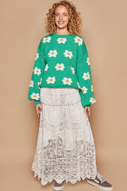 Daisy Pattern Drop Shoulder Sweater