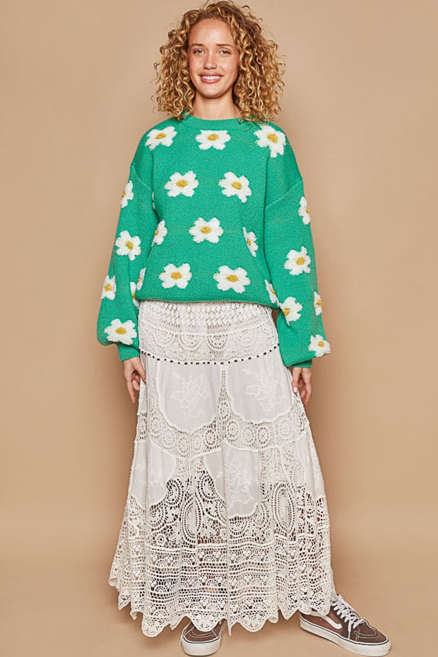 Daisy Pattern Drop Shoulder Sweater