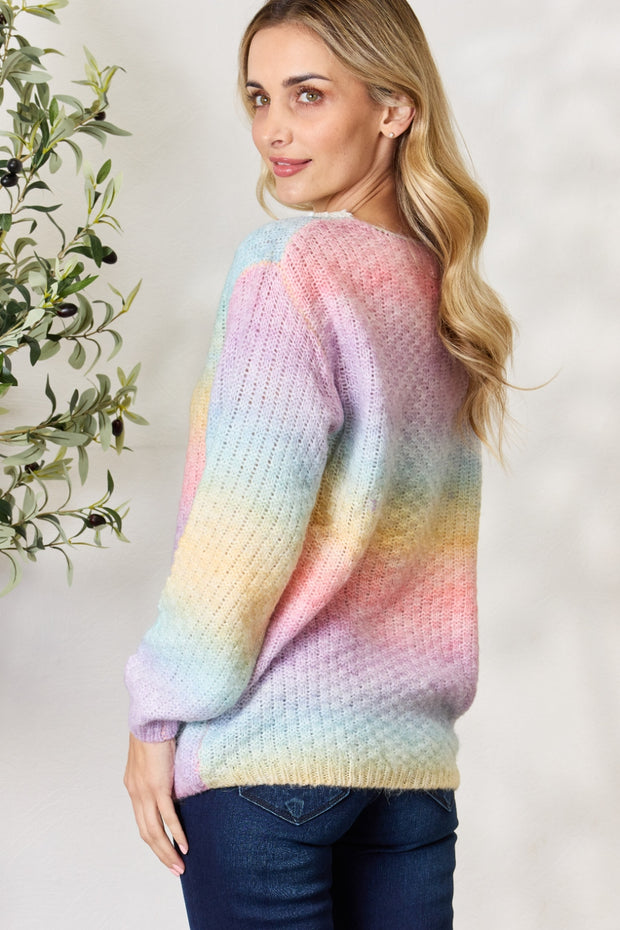 Rainbow Gradient Crochet Deetail Sweater