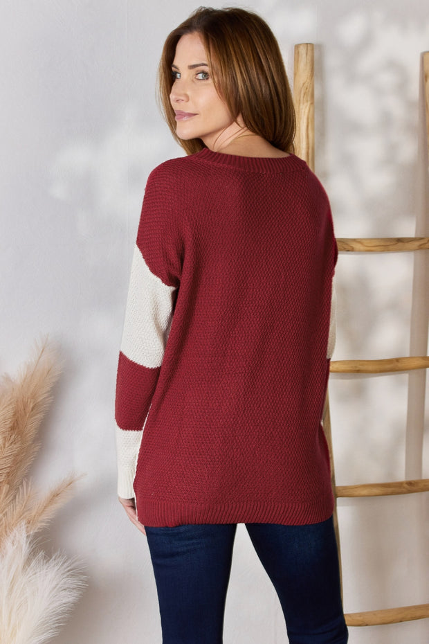 Color Block Dropped Shoulder Knit Top